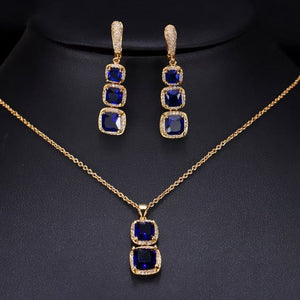 CWW Women's Fashion Stylish Trendy Luxury Blue Green & Red Premium Quality Cubic Zirconia Gold Plated Jewelry Set - Divine Inspiration Styles