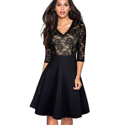 NICE FOREVER Women's Fashion Vintage Elegant Floral Lace Dress - Divine Inspiration Styles