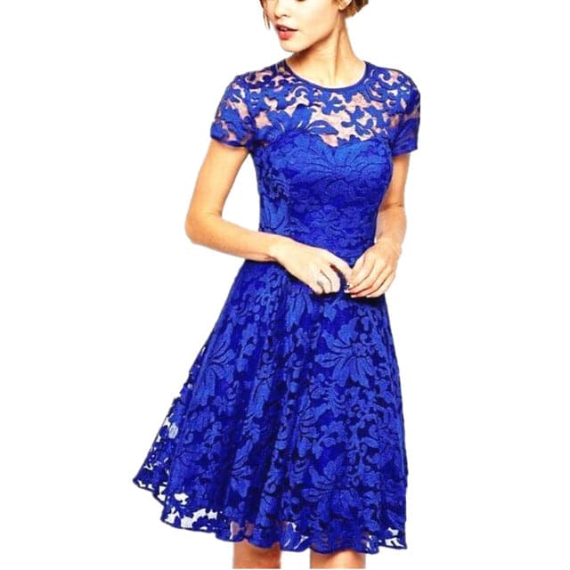 LIVAGIRL Women's Fashion Beautiful Spring Summer Autumn Lace Dress Blue / S LIVAGIRL Women's Fashion Beautiful Spring Summer Autumn Lace Dress Blue / S