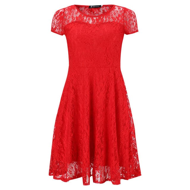 LIVAGIRL Women's Fashion Beautiful Spring Summer Autumn Lace Dress Red / M