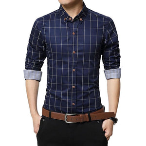 LANGBEEYAR Men's Business Casual Fashion 3/4 Long Sleeves Plaid Dress Shirt - Divine Inspiration Styles