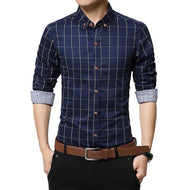 LANGBEEYAR Men's Business Casual Fashion 3/4 Long Sleeves Plaid Dress Shirt - Divine Inspiration Styles