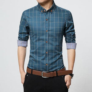 LANGBEEYAR Men's Business Casual Fashion 3/4 Long Sleeves Plaid Dress Shirt - Divine Inspiration Styles