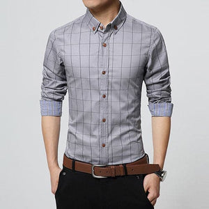LANGBEEYAR Men's Business Casual Fashion 3/4 Long Sleeves Plaid Dress Shirt - Divine Inspiration Styles