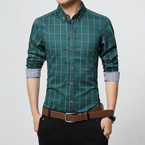 LANGBEEYAR Men's Business Casual Fashion 3/4 Long Sleeves Plaid Dress Shirt - Divine Inspiration Styles