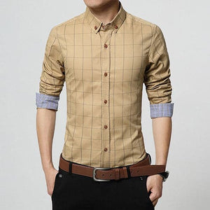 LANGBEEYAR Men's Business Casual Fashion 3/4 Long Sleeves Plaid Dress Shirt - Divine Inspiration Styles