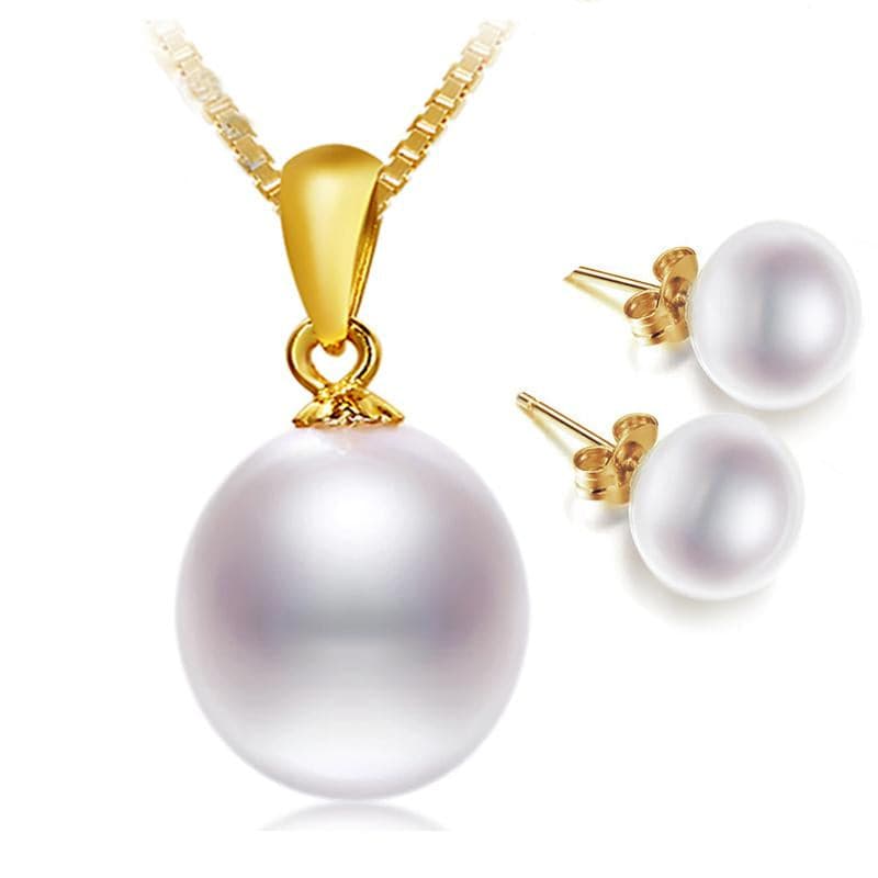 NPH Women's 18K Gold Genuine Natural Freshwater White Pearl Jewelry Set - Divine Inspiration Styles