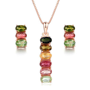 MBY Women's Fine Fashion Genuine Natural Gemstone Tourmaline 2PCS Jewelry Set - Divine Inspiration Styles