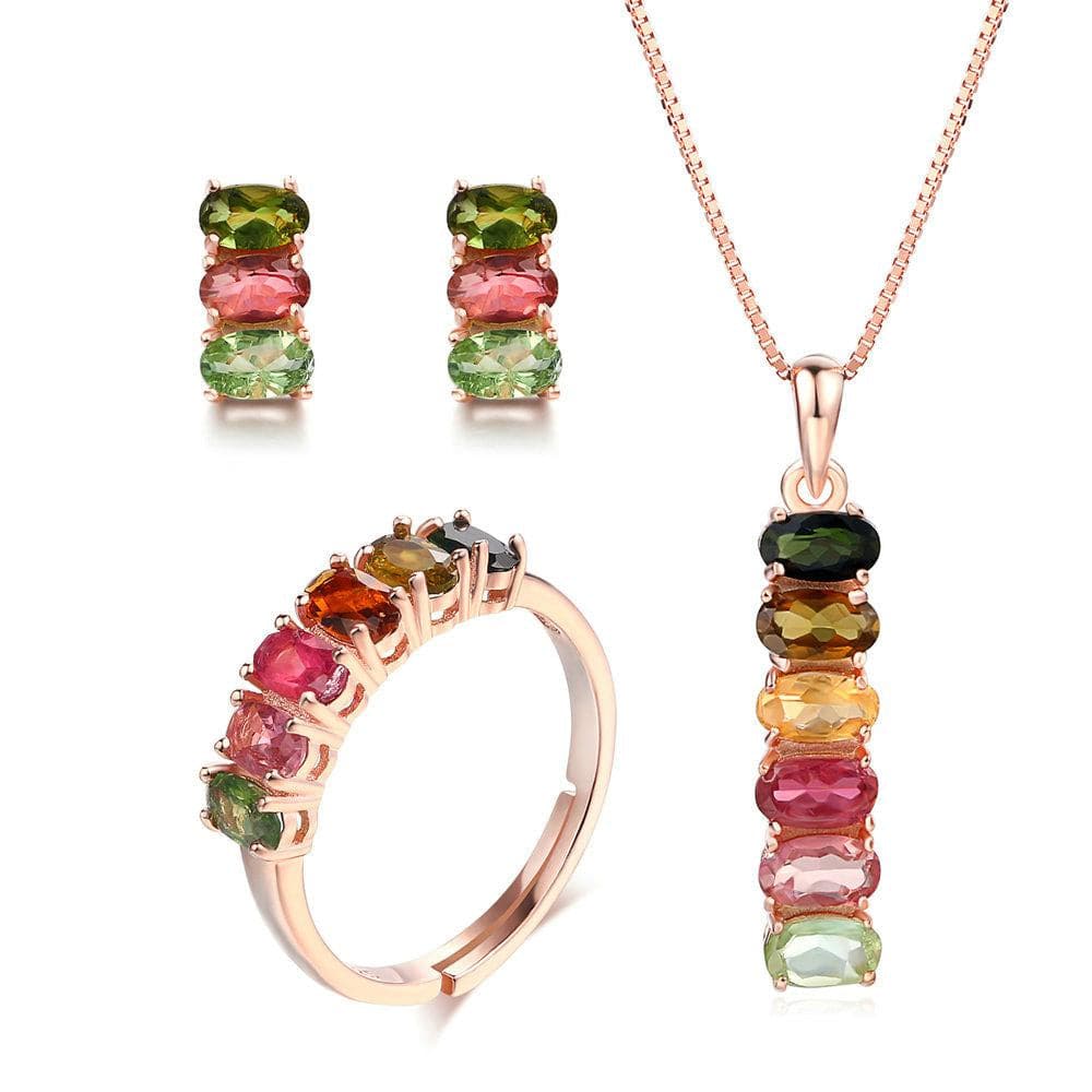 MBY Women's Fine Fashion Genuine Natural Gemstone Tourmaline 3PCS Jewelry Set - Divine Inspiration Styles