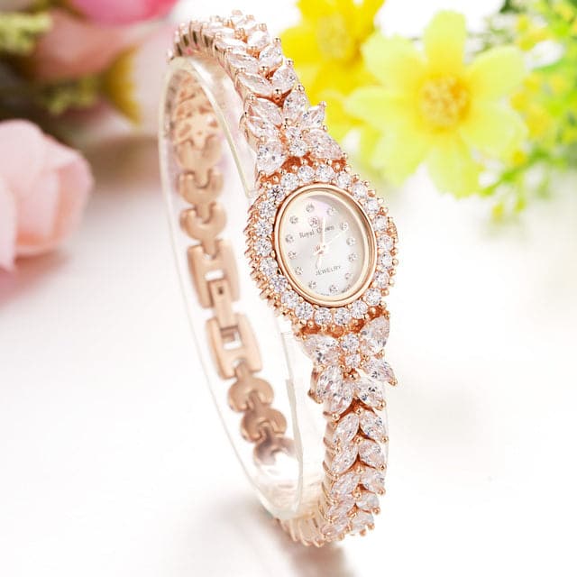 ROYAL CROWN Women's Fine Fashion Luxury Style Premium Quality Fully Decorated CZ Crystals & Pearl Bracelet Watch - Divine Inspiration Styles