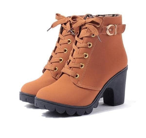 JIASHA Women's Fashion Genuine Leather Laced Up Ankle Boots - Divine Inspiration Styles