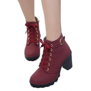 JIASHA Women's Fashion Genuine Leather Laced Up Ankle Boots - Divine Inspiration Styles