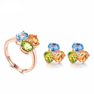 LAMOON Women's Genuine Natural Gemstone Jewelry 2PCS Fine Jewelry Set - Divine Inspiration Styles