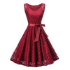 LIONESS FASHION Women's Elegant Vintage V-Neck Belted Lace Dress - Divine Inspiration Styles