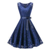 LIONESS FASHION Women's Elegant Vintage V-Neck Belted Lace Dress - Divine Inspiration Styles