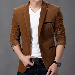 MKASS Men's Premium Quality Velvet Brown Business Blazer Suit Jacket - Divine Inspiration Styles