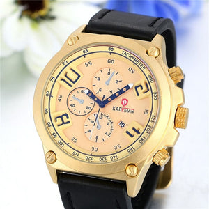 KADEMAN Men's Luxury Fashion Golden Blue Premium Quality Leather Quartz Watch - Divine Inspiration Styles