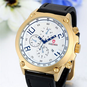 KADEMAN Men's Luxury Fashion Golden Blue Premium Quality Leather Quartz Watch - Divine Inspiration Styles