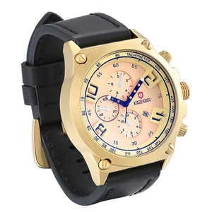 KADEMAN Men's Luxury Fashion Golden Blue Premium Quality Leather Quartz Watch - Divine Inspiration Styles