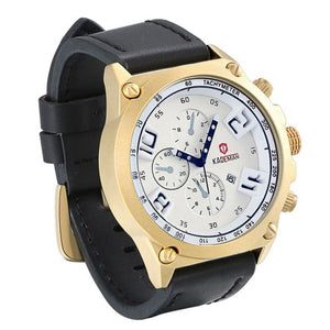 KADEMAN Men's Luxury Fashion Golden Blue Premium Quality Leather Quartz Watch - Divine Inspiration Styles