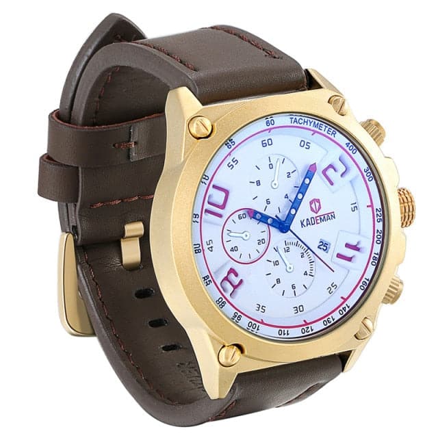 KADEMAN Men's Luxury Fashion Golden Blue Premium Quality Leather Quartz Watch - Divine Inspiration Styles