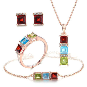 MBY Women's Fine Fashion 3-Stone Genuine Natural Gemstone 4PCS Jewelry Set - Divine Inspiration Styles