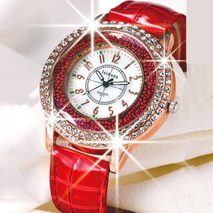 ISIDORE Women's Fashion Genuine Leather Luxury Rhinestone Watch - Divine Inspiration Styles