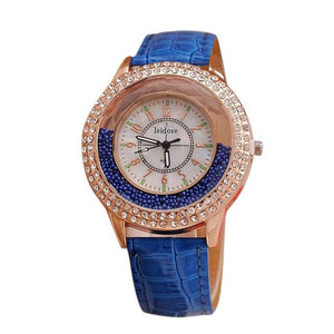 ISIDORE Women's Fashion Genuine Leather Luxury Rhinestone Watch - Divine Inspiration Styles