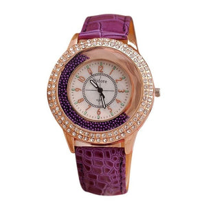 ISIDORE Women's Fashion Genuine Leather Luxury Rhinestone Watch - Divine Inspiration Styles