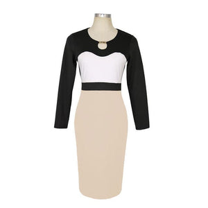 NAIVE SHINE Women's Fashion Multi-Color Elegant Patchwork Office Dress - Divine Inspiration Styles