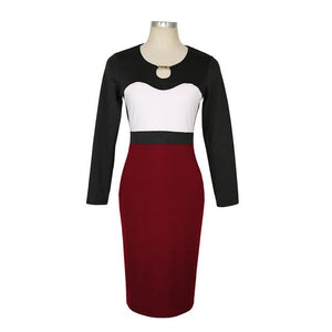 NAIVE SHINE Women's Fashion Multi-Color Elegant Patchwork Office Dress - Divine Inspiration Styles