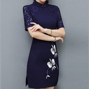 FOXMENTOR Women's Fashion Elegant Floral Embroidery Lace Tunic Dress - Divine Inspiration Styles