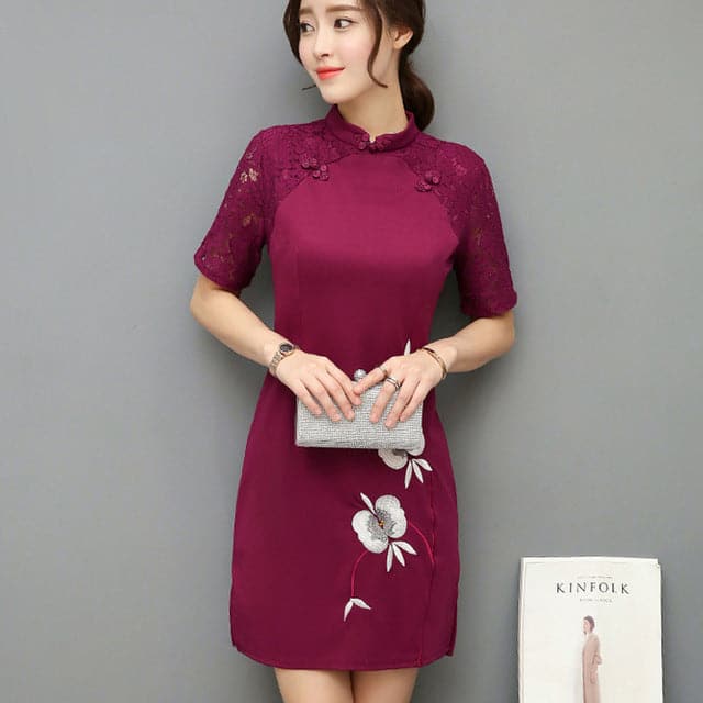 FOXMENTOR Women's Fashion Elegant Floral Embroidery Lace Tunic Dress - Divine Inspiration Styles