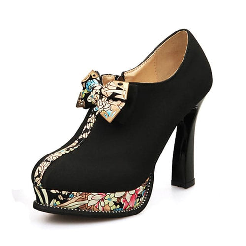 KARINLUNA Women's Luxury Bow Tie Floral Trendy Style High Heels Ankle Boot Shoes - Divine Inspiration Styles
