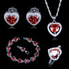 OLIVIA Women's Fine Fashion Red Heart Garnet & White CZ 4PCS Jewelry Set - Divine Inspiration Styles