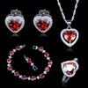 OLIVIA Women's Fine Fashion Red Heart Garnet & White CZ 4PCS Jewelry Set - Divine Inspiration Styles