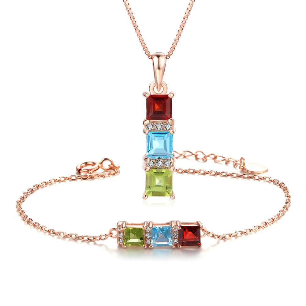 MBY Women's Fine Fashion 3-Stone Genuine Natural Gemstone 2PCS Jewelry Set - Divine Inspiration Styles