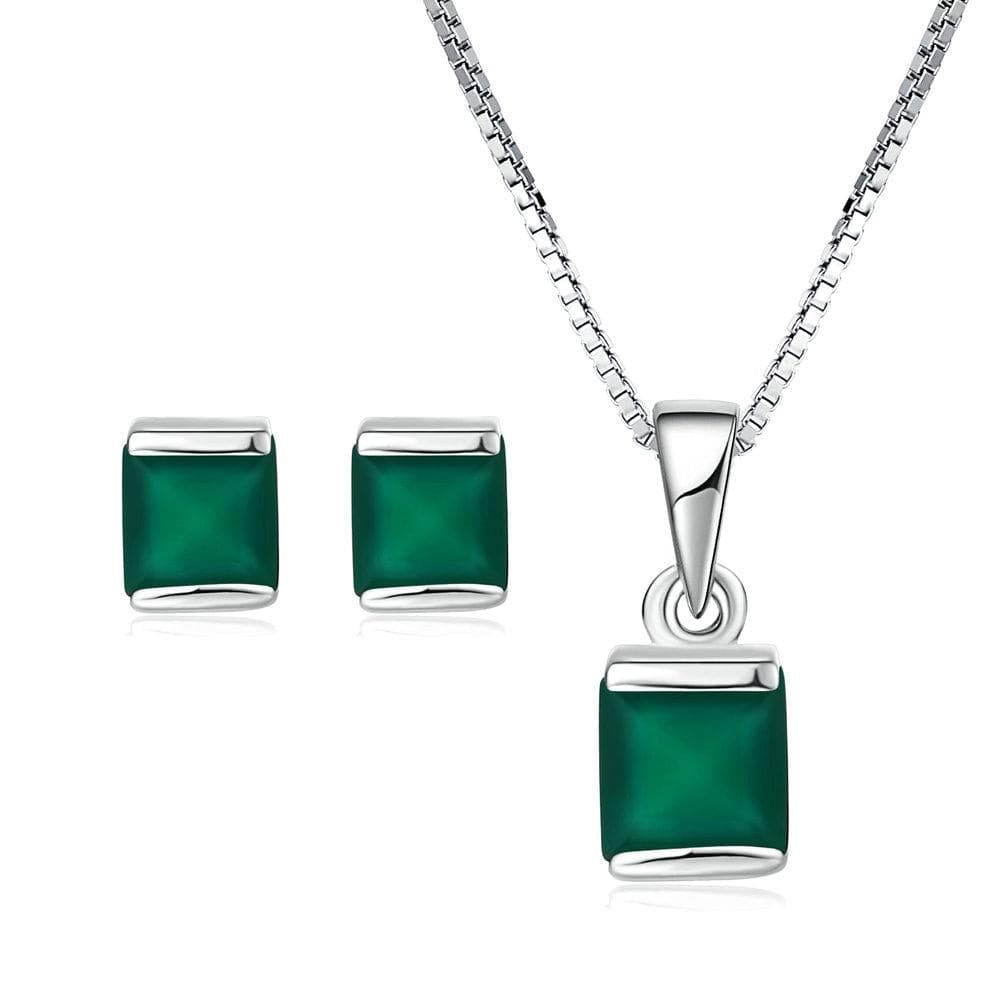LAMOON Women's Genuine Fine Fashion Natural Green Chalcedony 2PCS Jewelry Set - Divine Inspiration Styles