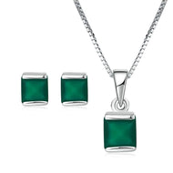 LAMOON Women's Genuine Fine Fashion Natural Green Chalcedony 2PCS Jewelry Set - Divine Inspiration Styles
