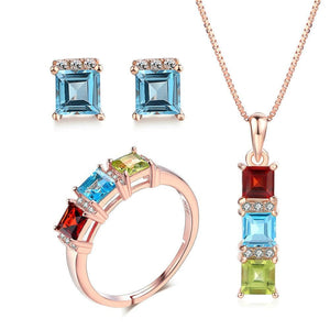 MBY Women's Fine Fashion 3-Stone Genuine Natural Gemstone 3PCS Jewelry Set - Divine Inspiration Styles