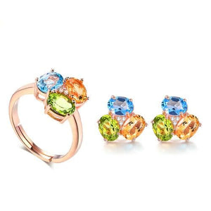 LAMOON Women's Genuine Natural Gemstone Jewelry 2PCS Fine Jewelry Set - Divine Inspiration Styles