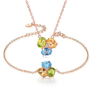 LAMOON Women's Genuine Natural Gemstone Jewelry 2PCS Fine Jewelry Set - Divine Inspiration Styles