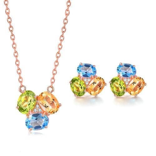 LAMOON Women's Genuine Natural Gemstone Jewelry 2PCS Fine Jewelry Set - Divine Inspiration Styles