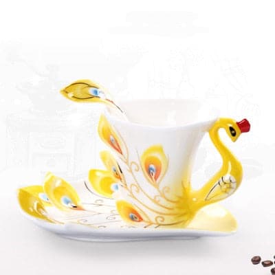 HTH Artistic Creative 3D Genuine Hand Crafted Porcelain Enamel Peacock Coffee/Tea Cup Set - Divine Inspiration Styles