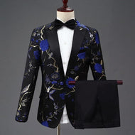 PYJTRL Men's Fashion Stylish Embroidery Floral Pattern Blazer Suit Jacket Set - Divine Inspiration Styles