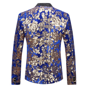 PYJTRL Men's Fashion Stylish Shawl Lapel Royal Blue Velvet Blazer Jacket - Divine Inspiration Styles