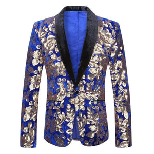 PYJTRL Men's Fashion Stylish Shawl Lapel Royal Blue Velvet Blazer Jacket - Divine Inspiration Styles