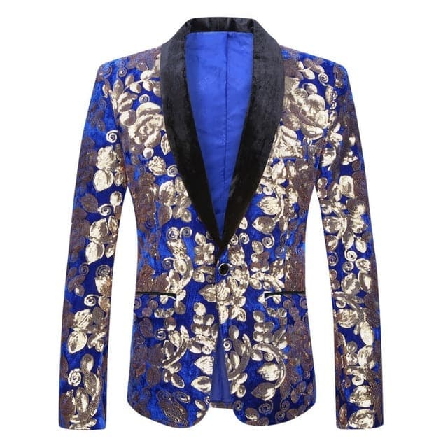 PYJTRL Men's Fashion Stylish Shawl Lapel Royal Blue Velvet Blazer Jacket - Divine Inspiration Styles