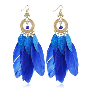 HCL Women's Elegant Fashion Colorful Feather Tassel Earrings - Divine Inspiration Styles