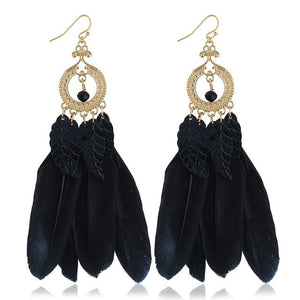 HCL Women's Elegant Fashion Colorful Feather Tassel Earrings - Divine Inspiration Styles